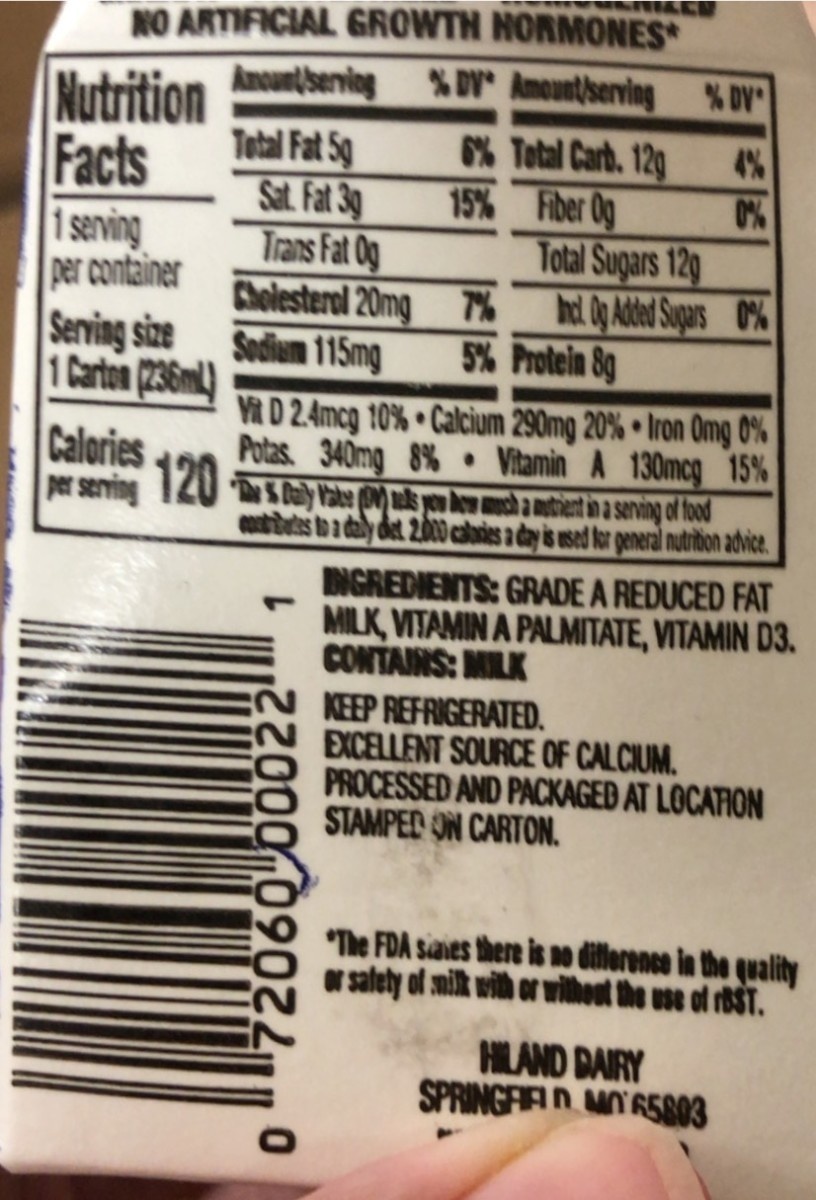 2% Reduced Fat Milk